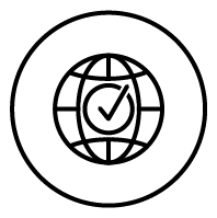 globe outline with a checkmark in the middle