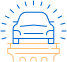 Orange and blue icon of a car seating on <a href=