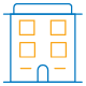 Blue and orange icon of a multifamily building