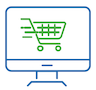 Blue and green icon of a shopping cart on a computer screen