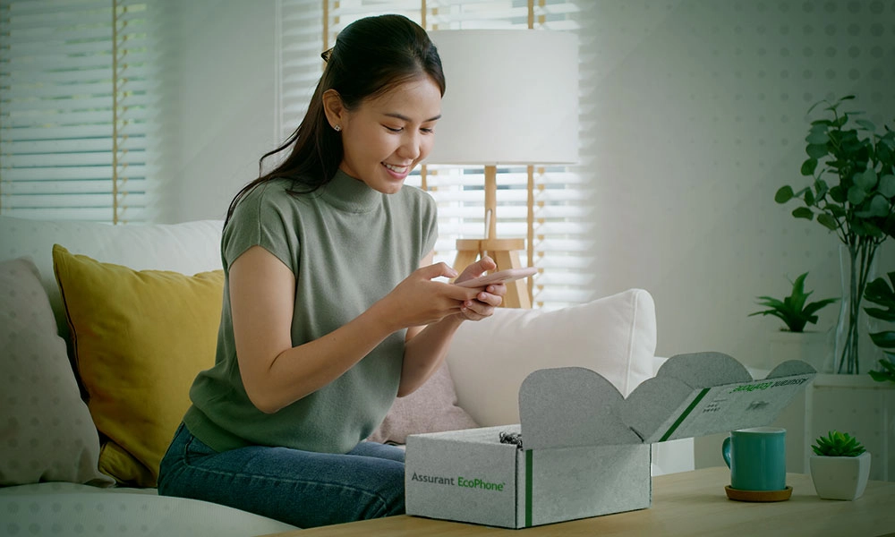 a woman sitting on a couch