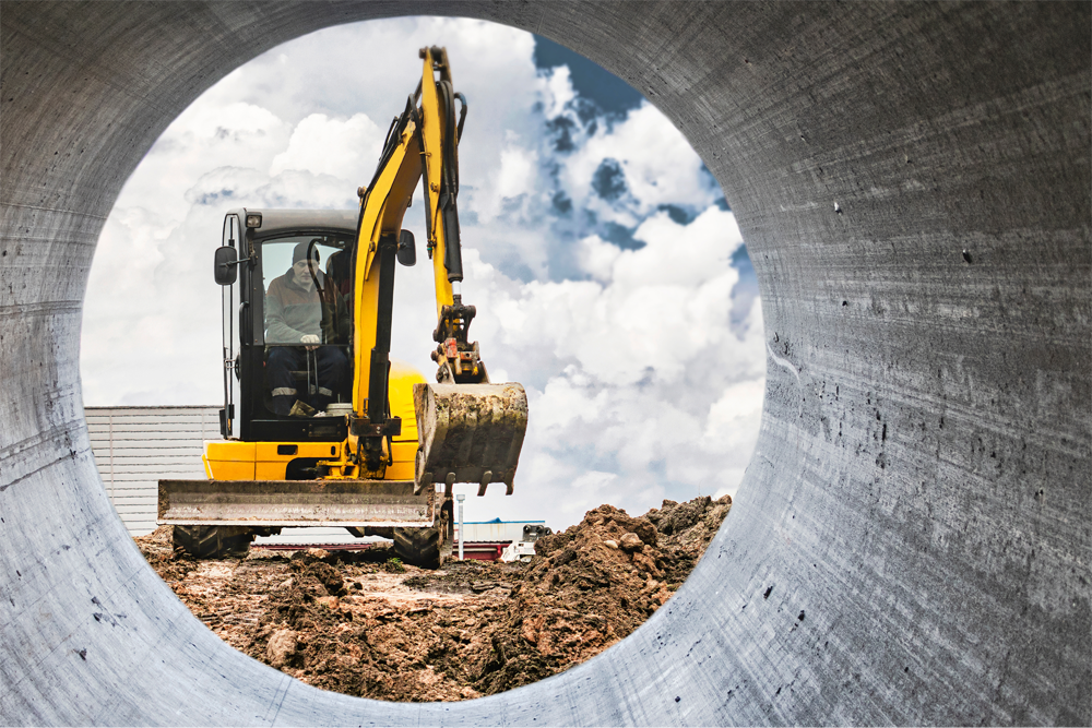 a bulldozer in a tunnel