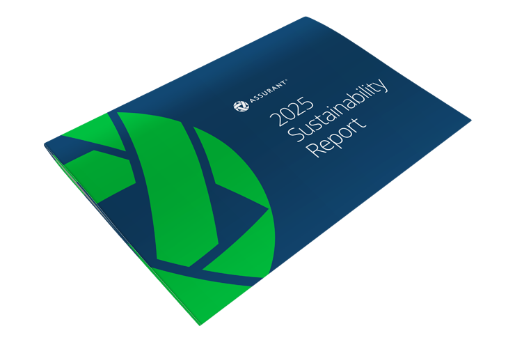Sustainability Report Cover-3D a blue logo with green text