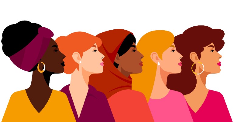 Animated image of diverse women looking to the right